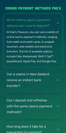kiwi treasure casino payment methods