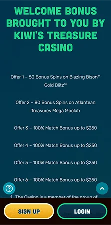 kiwi treasure casino welcome bonus